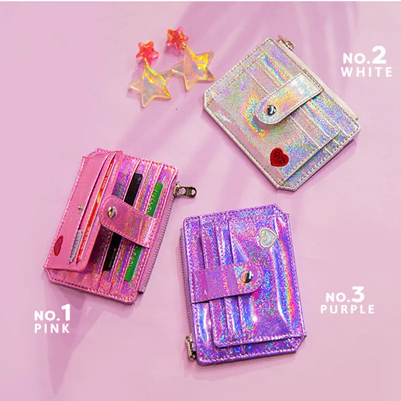 Sequins Credit Card Holder Crystal Color Multi Card Slim Wallet mini Cute Laser Heart Girl Student Bus ID Case Cardholder
