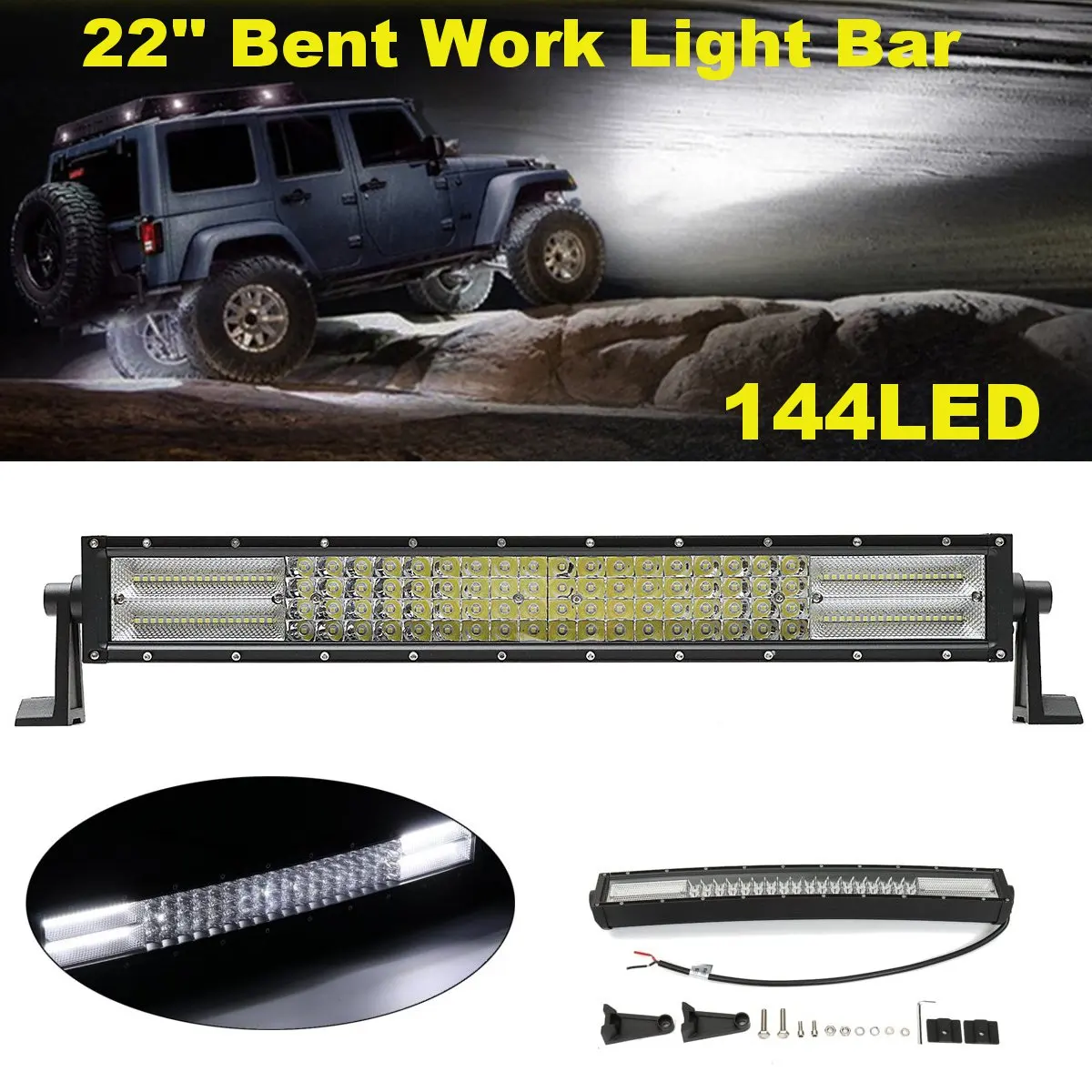 

4 Row 432W 22 inch LED SUV Offroad ATV Boat Work Light Bar Waterproof Curved Combo Flood Spot Light Driving Lamp for Truck ATV