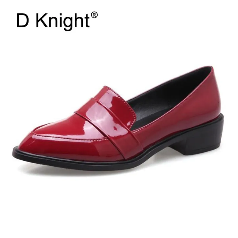 

Large Size 32-43 Lady Casual Flat Loafers Shoes Fashion Patent Leather Pointed Toe Women's Flats British Black Red Women Oxfords