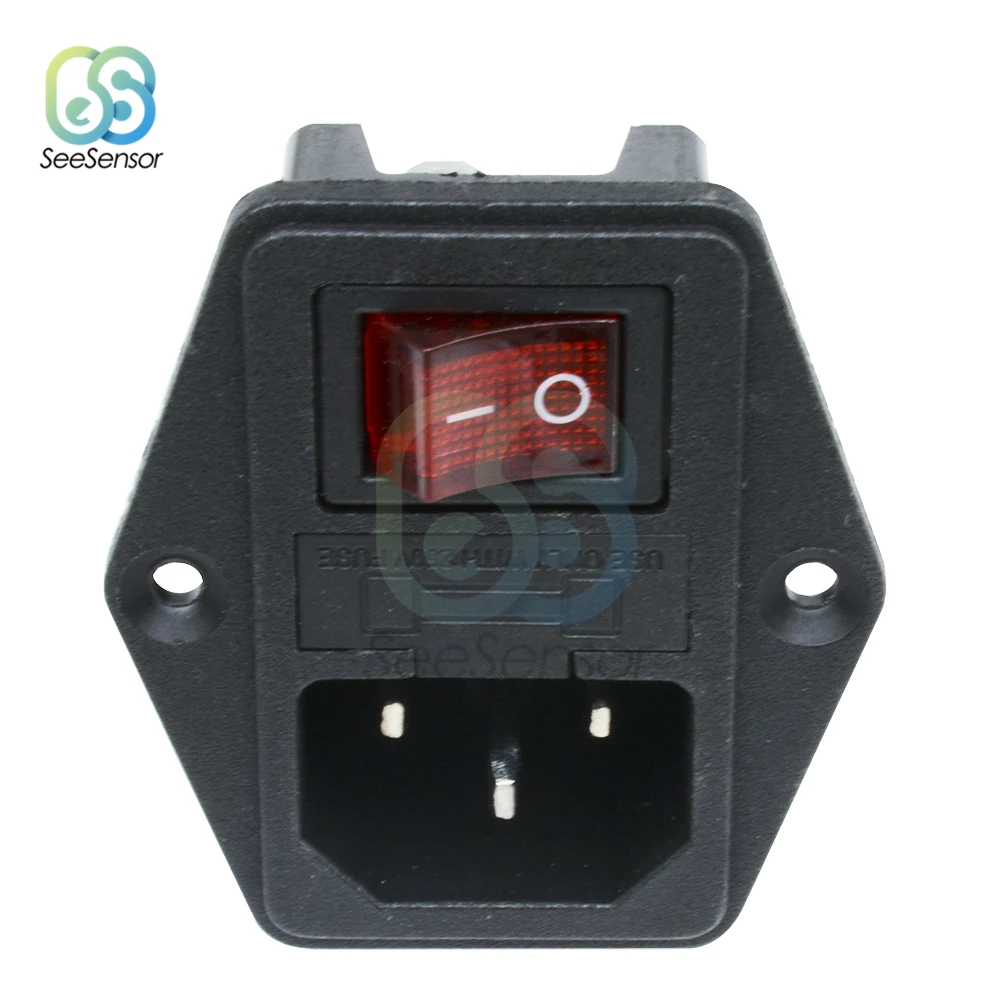

250V 10A Black/Red Rocker Switch Fused IEC 320 C14 Inlet Power Socket Fuse Switch Connector Plug Connector