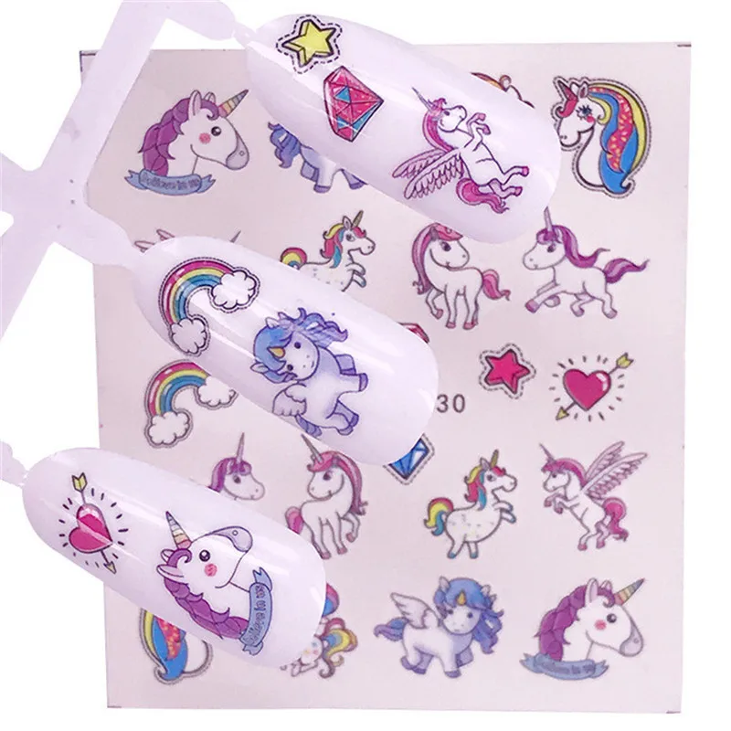 

1pcs Nail Sticker Water Transfer Decals Unicorn Flamingos Cactus Cartoon Watermark Slider Gel Nail Art Decoration Manicure
