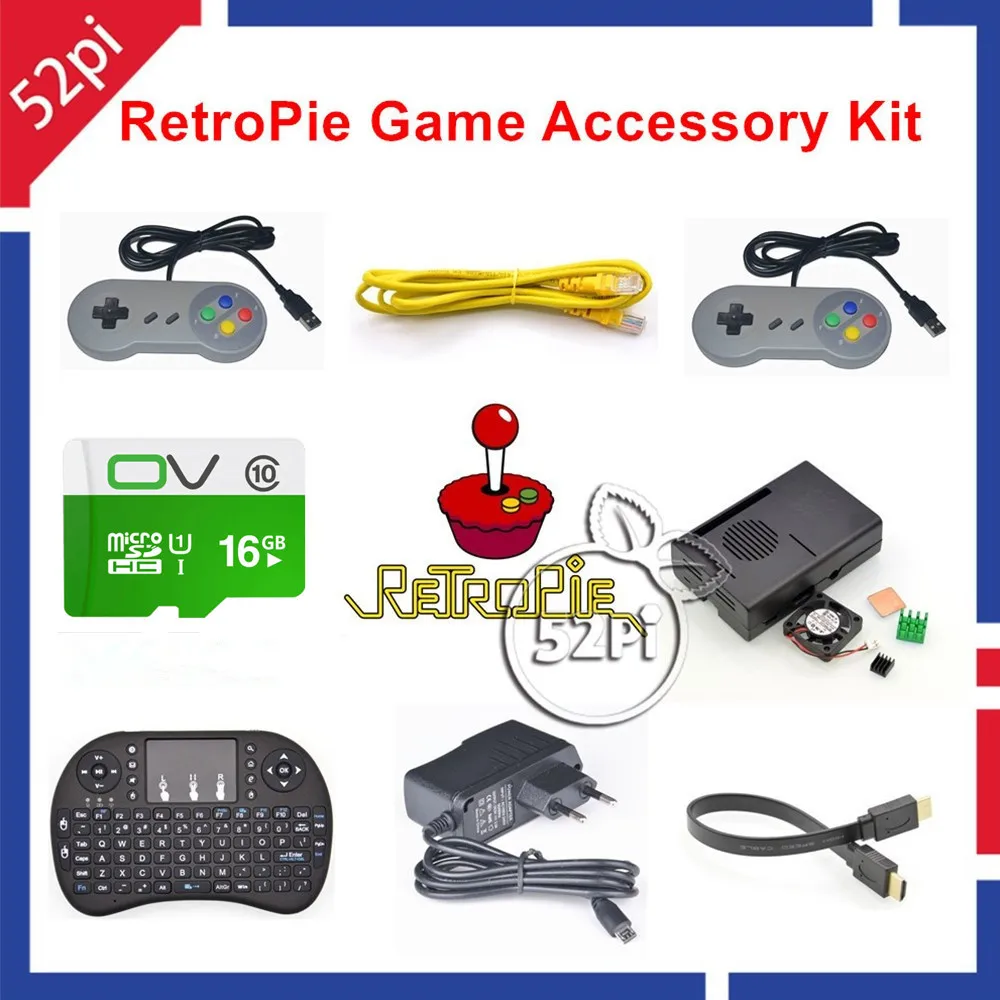 

52Pi RetroPie Console Accessories Game Kit with 16GB Card and 2 SNES USB Controller for Raspberry Pi 3, Not Include Raspberry Pi