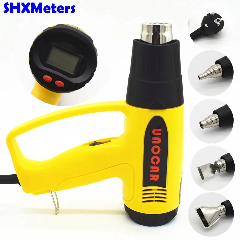 

EU Plug 220V 2000W 100-650 C LCD Display Industrial Electric Hot Air Gun Thermoregulator Heat Guns with different Nozzle