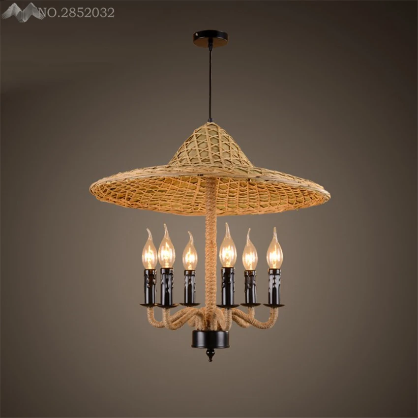 

Southeast Asia hand made bamboo hat pendant lamps hemp rope pendant lights for living room restaurant bedroom lighting fixtures
