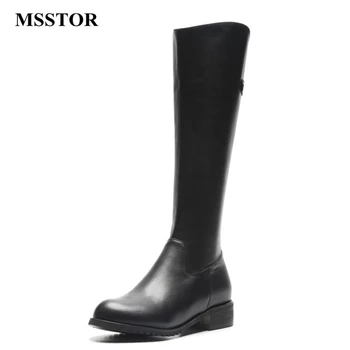 

MSSTOR Rivet Round Toe Knee High Boots Short Plush Fashion Concise Black Women Shoes Winter Zipper Rubber Boots 2018 Women 4CM
