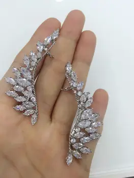 

Fashion AAA Square CZ Zircon Clip Feather Cuff Stud Earring Ear Climber Ear Jackets Women Bridal Wedding Party Jewelry