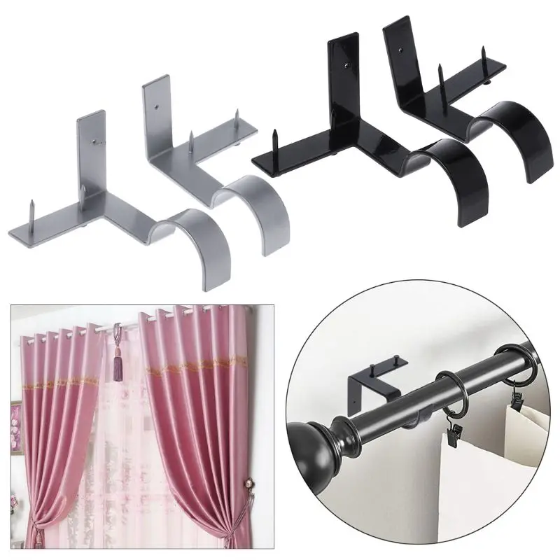 

2pcs Practical Curtain Rod Brackets Sturdy Curtain Pole Holder For Home