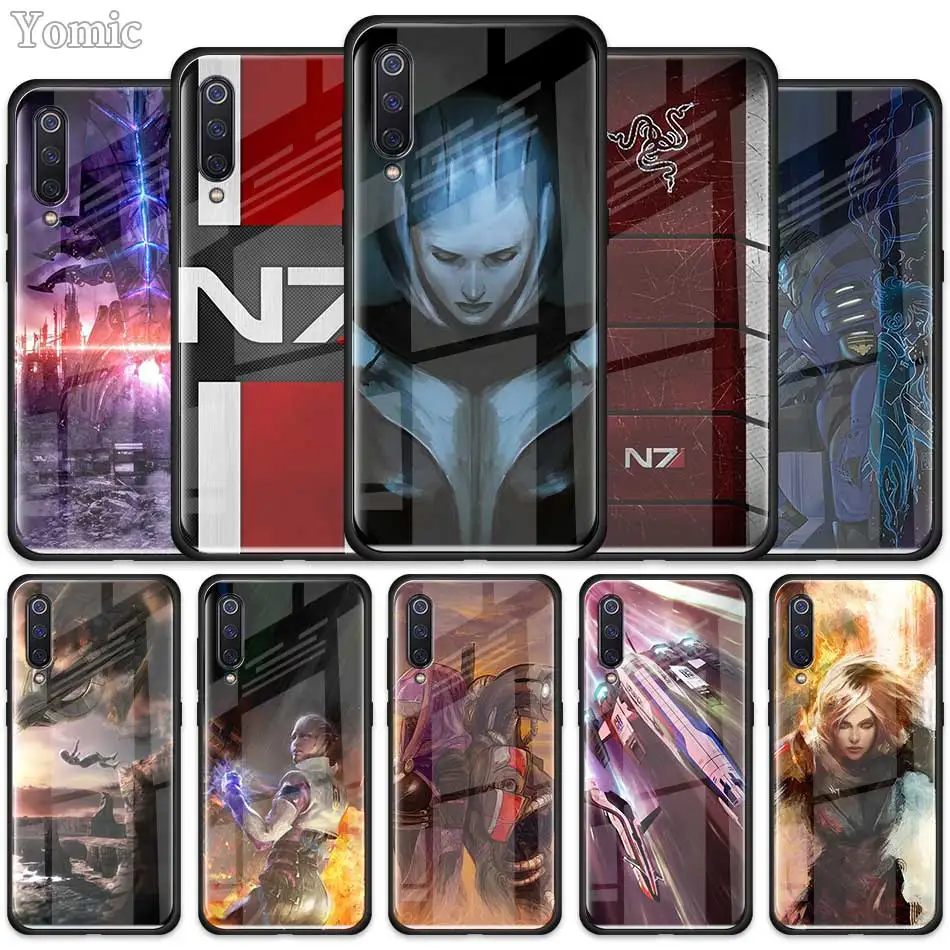 

N7 Mass Effect Tempered Glass Case for Xiaomi Redmi Note 7 6 Pro K20 Pro Redmi 7 Mi 9 Black Soft Edge Phone Cases Cover Shell