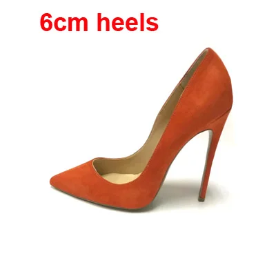 Классические Замшевые женские модельные туфли размера плюс пикантные женские вечерние туфли-лодочки на высоком тонком каблуке 6 см, 8 см, 10 см, 12 см - Цвет: Orange suede 6cm