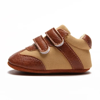 

Lovely Kids Boys Casual Stitching Brown Color Non-Slip Crib Sneakers Soft Sole Toddler Shoes First Walkers