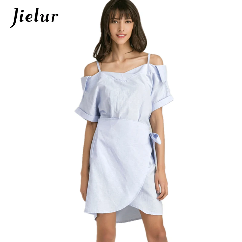 Fashion Summer Sling Off the Shoulder Sexy Dress Women Pure Color Sexy