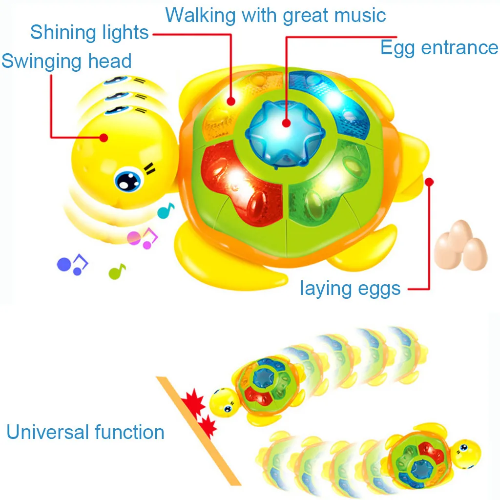Электрическая маленькая черепаха с огнями и музыкой кладет яйца универсальная поворотная игрушка # BZ