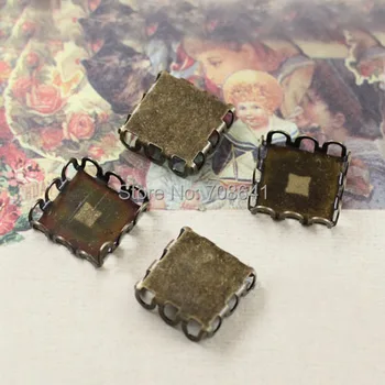 

Blank Square Lace Bezel Trays Pad Bases Settings Resin Cabochons DIY Findings for Floating Charm Lockets Making