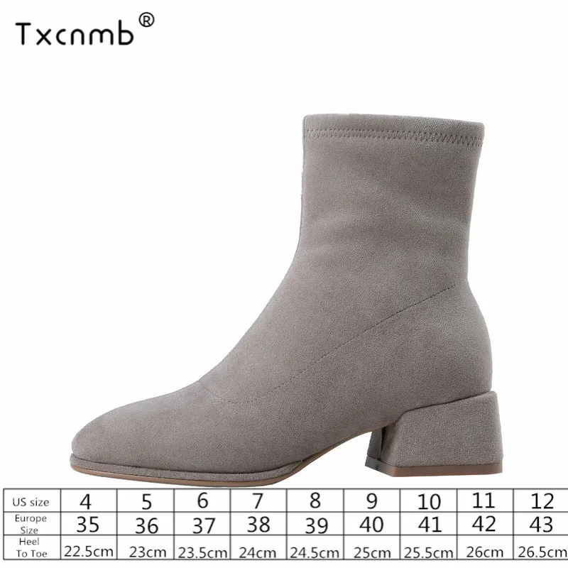 

TXCNMB 2019 boots women high Heels Women Ankle Boots Zipper Basic Western Boots Autumn Winter New Genuine Leather Boots