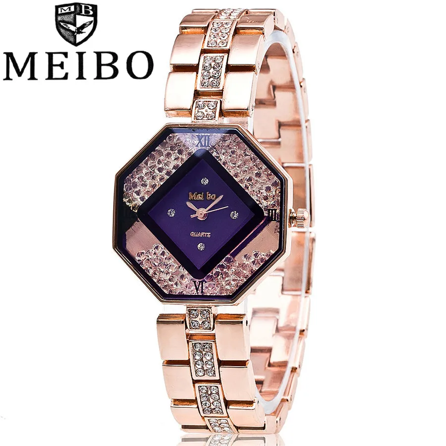 MEIBO Luxury Brand Fashion Rhinestone Rose Gold Stainless Steel Wrist font b Watch b font font