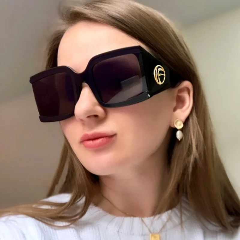 

New Oversize Designer Women Sunglasses Square Semi Rimless Luxury Brand Sun Glasses 2019 Fashion Shades