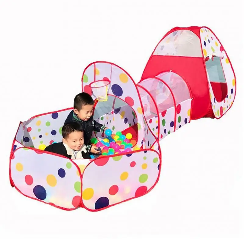 3 in 1 Kids Crawling Tunnel Play Tent House Baby Ball Pit Pool Tent for