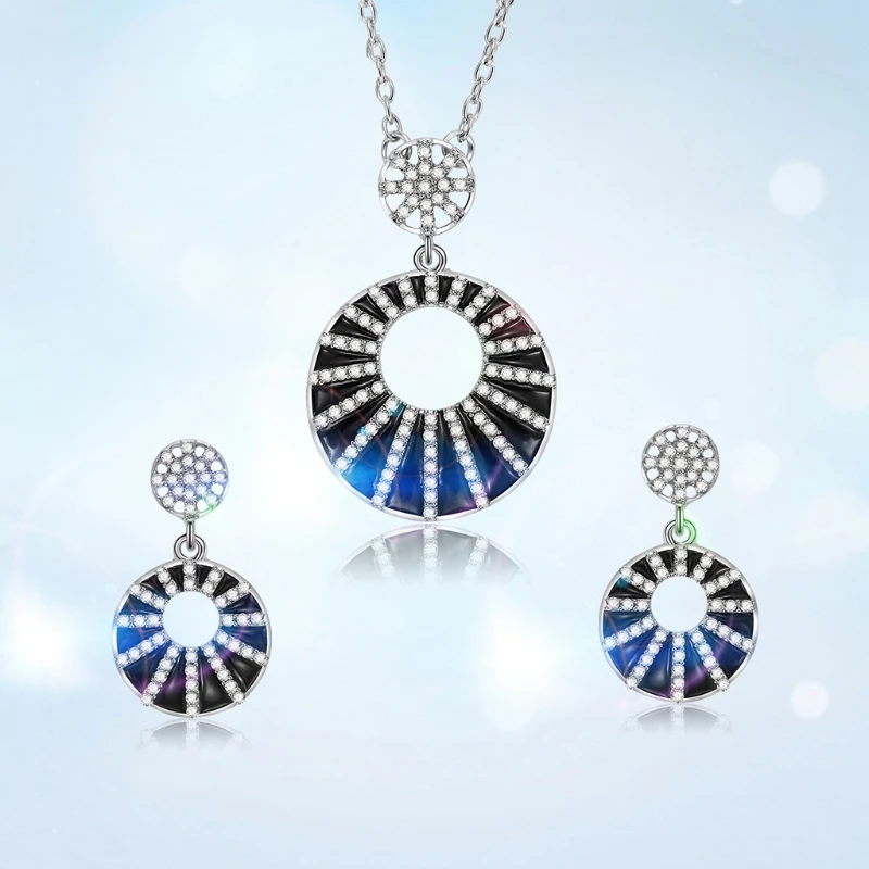 

1 Set Necklace Earrings Bride Wedding Women Jewelry Luxury Shiny Black Pendant Drop Ship W2952001