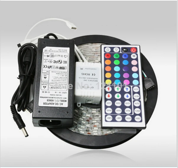 

Waterproof 5050 RGB LED Strip 5M 300 Led + 44 Keys IR Remote Controller +12V 5A Power Adapter Flexible Light Free Shipping