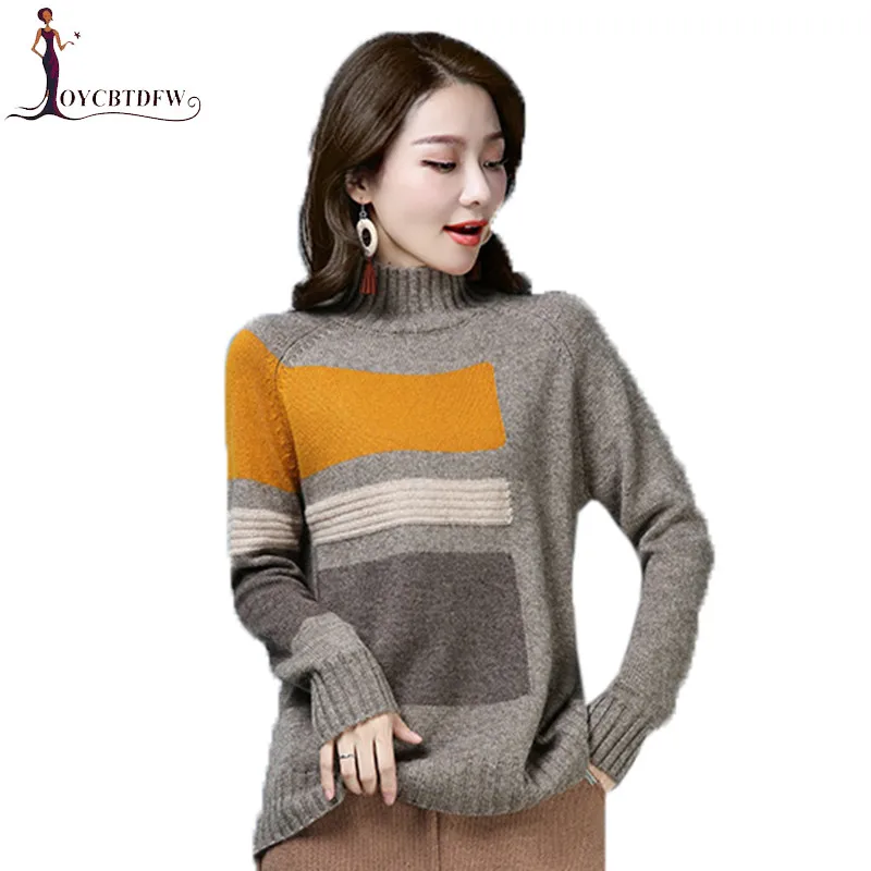 

Spring Autumn New Color Match Sweater Female Loose Wild Fashion Pullover Elegant Women Winter Turtleneck Cashmere Sweater NO675
