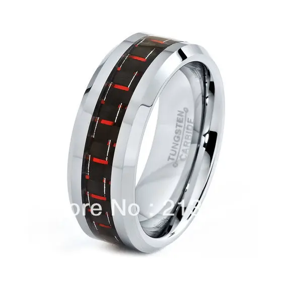 

FREE SHIPPING!USA WHOLESALES CHEAP PRICE BRAZIL RUSSIA CANADA UK HOT SELLING 8MM BLACK&RED FIBER BRIDALTUNGSTEN WEDDING RING