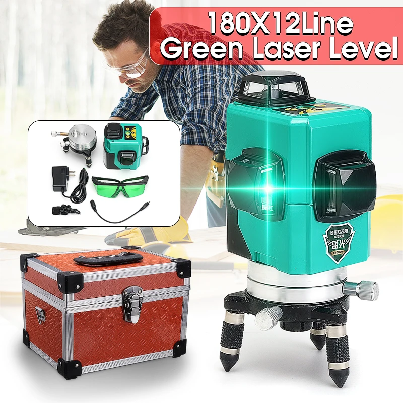 

12 Line 360 Auto Self Leveling GREEN Laser 30m 3D Vertical Horizontal Level Cross Shockproof Shatter-proof Vertical Horizontal