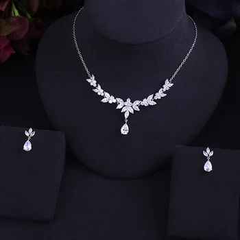 

Clear BEST QUALITY BRILLIANT CRYSTAL ZIRCON EARRINGS AND NECKLACE BRIDAL JEWELRY SET WEDDING DRESS ACCESSARIES
