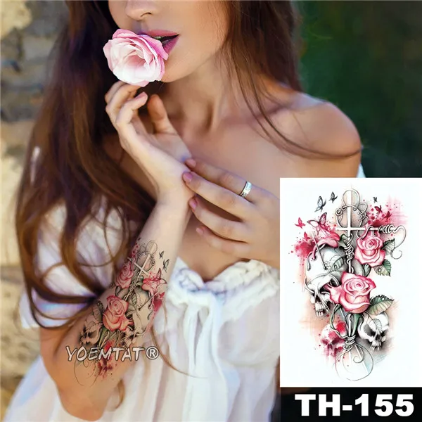 Водостойкая временная татуировка наклейка эскиз цветок лилии узор тату Вода Передача Ласточка боди-арт поддельная татуировка на руку для женщин - Цвет: 15