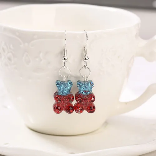 1Pair  Women Drop Earrings  Glitter Gummy Bear Crafts Multicolor Resin Charms Fashion Jewelry Diy Making as picture