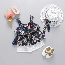 Летняя одежда для новорожденных девочек и маленьких девочек комплект из двух предметов: рубашка на бретельках без рукавов и штаны