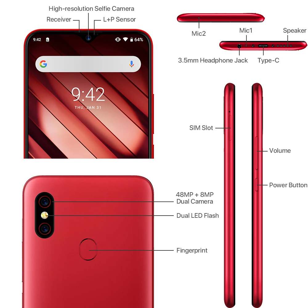  UMIDIGI F1 Play Android 9.0 6GB RAM 64GB ROM 48MP+8MP+16MP Cameras 5150mAh 6.3