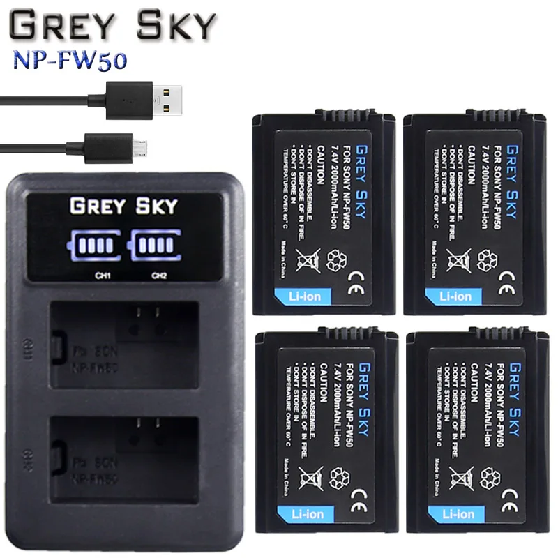 

2000mAh NP-FW50 NP FW50 Camera Battery + LCD USB Dual Charger for Sony Alpha a6500 a6300 a6000 a5000 a3000 NEX-3 a7R