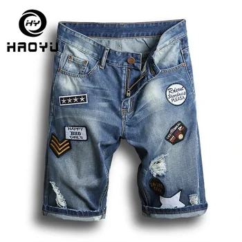 

New Men Skinny Jeans Pants Summer Knee Length Hip Hop Hole Embroidery Denim Shorts Jeans Male Stonewash Shorts Plus Size