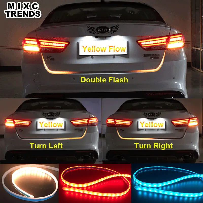 Car Styling Turn Signal Amber Flow Led Strip Trunk Tail Light Ice Blue LED DRL Daytime