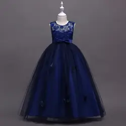 Лидер продаж, темно-синие платья с цветочным узором для девочек, 2019 г. в наличии, ТРАПЕЦИЕВИДНОЕ кружевное Тюлевое Недорогое Платье для