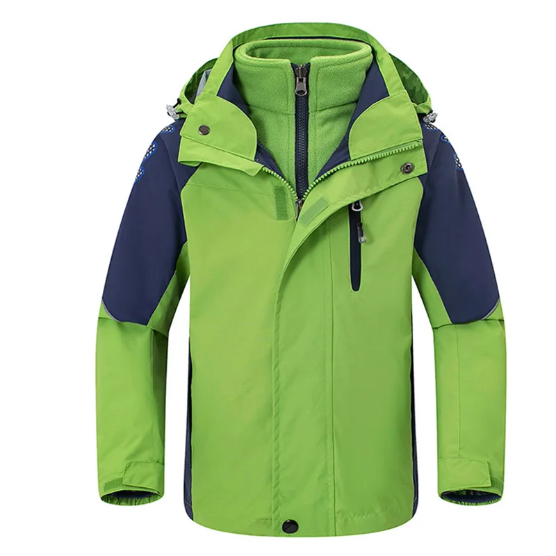 Новые зимние уличные спортивные куртки для женщин и детей, для катания на лыжах, для велоспорта, теплая водонепроницаемая одежда, для снежного туризма, для бега, ветрозащитная одежда для девочек и мальчиков - Цвет: Зеленый