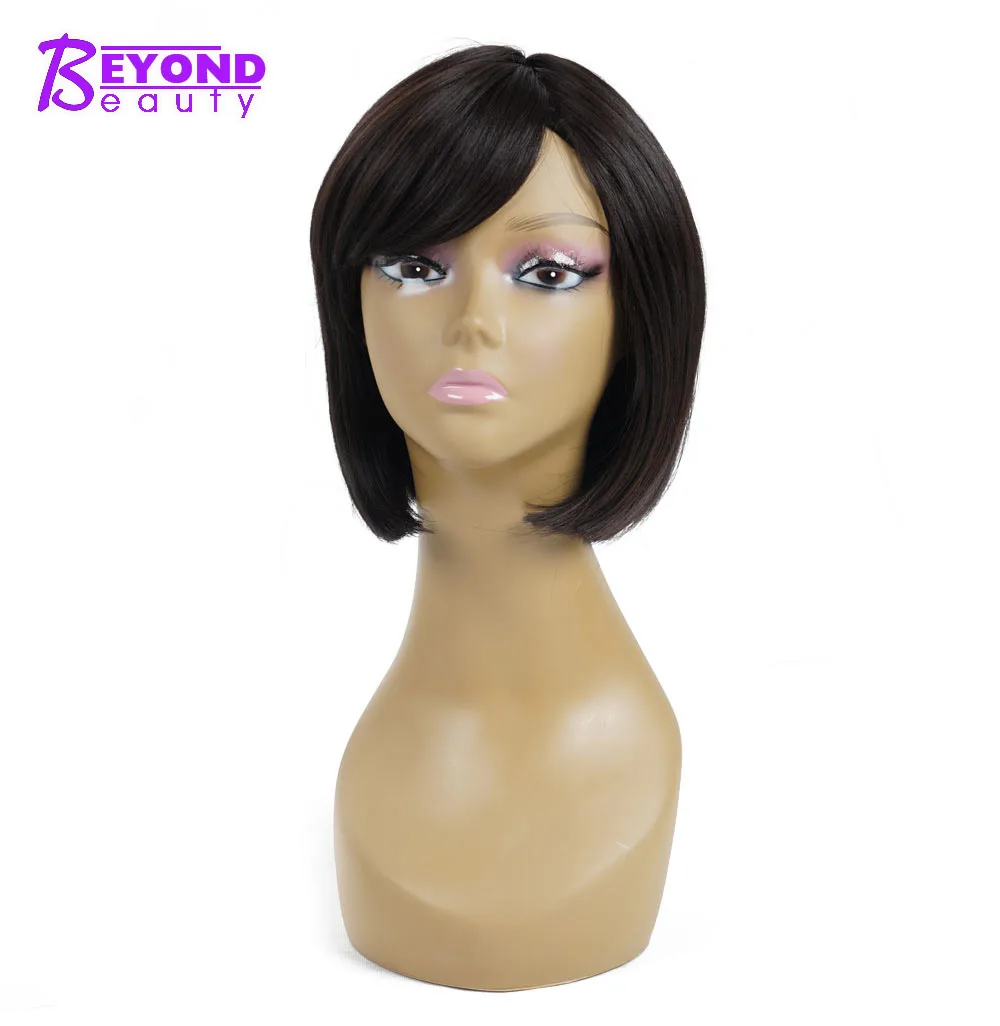 ynthetic Wigs Short Straight Brown Black Wig For Women With Bangs Bob