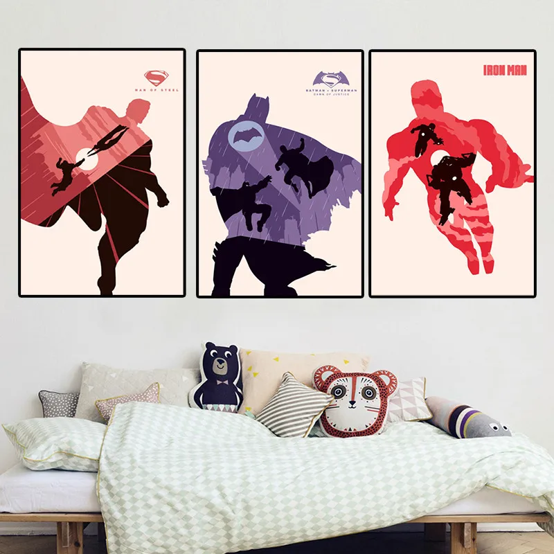 

Marvel DC Super Heroes Aqua Poster Comics Figure Minimalist Canvas Painting Avengers Batman Wall Art Picture for Living Room