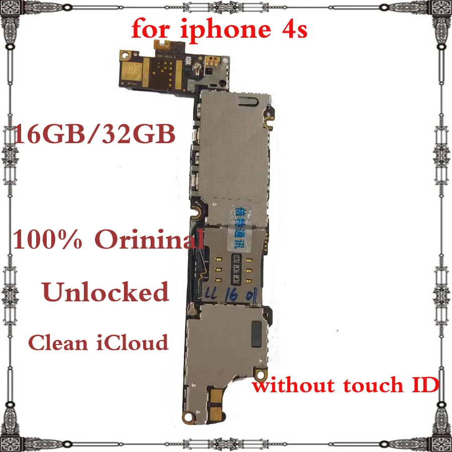 

100% Original unlocked Motherboard for iphone 4s Free shipping IOS System for iphone 4S mainboard without Touch ID 16GB 32GB