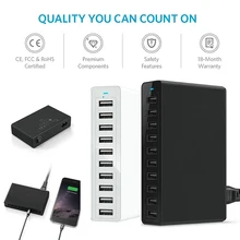 10A 10-Порты и разъёмы USB Зарядное устройство стандарта ЕС, США, Великобритании Plug Стандартный универсальные чехлы для мобильного телефона для рабочего стола, Зарядное устройство 50 Вт AC 100V~ 240V Мульти док-станция для зарядки