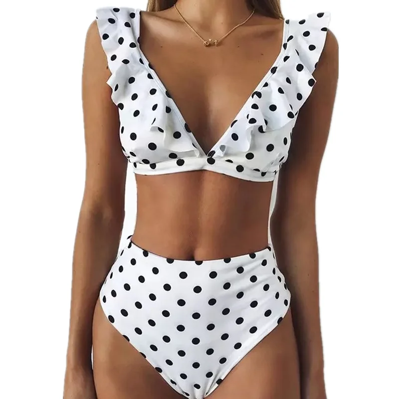 

PRYDYC Sexy Bikini Set Solid color wave point High Waist Women Swimwear Push Up Swimsuit Dot Lace Biquinis Beach Wear
