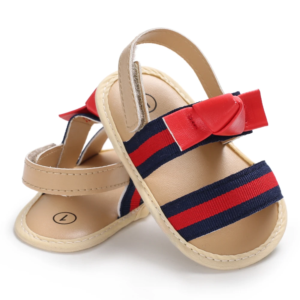 Summer Girls Sandals Striped Bow Fashion Cute Baby Girl Shoes Cotton Soft Bottom Newborn Baby Sandals 0-18M Prewalker