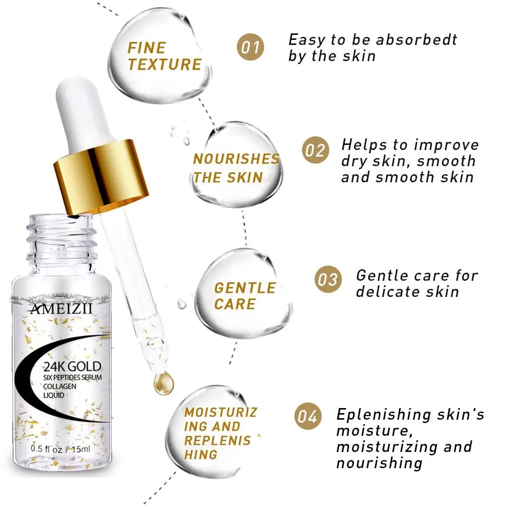 AMEIZII Hyaluronic Acid Serum + 24K Gold Six Peptides Serum Skin Repair Essence Anti Wrinkle Whitening Face Cream Moisturizer
