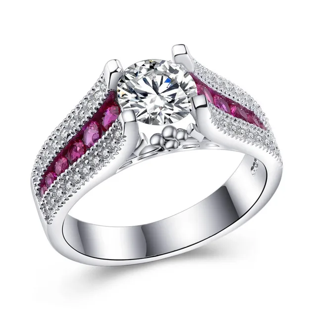 H Hyde Sliver Color Wedding Rings With Pink Cubic Zirconia For Women H Hyde Sliver Color Wedding Rings With Pink Cubic Zirconia For Women Fashion Crystal Jewelry