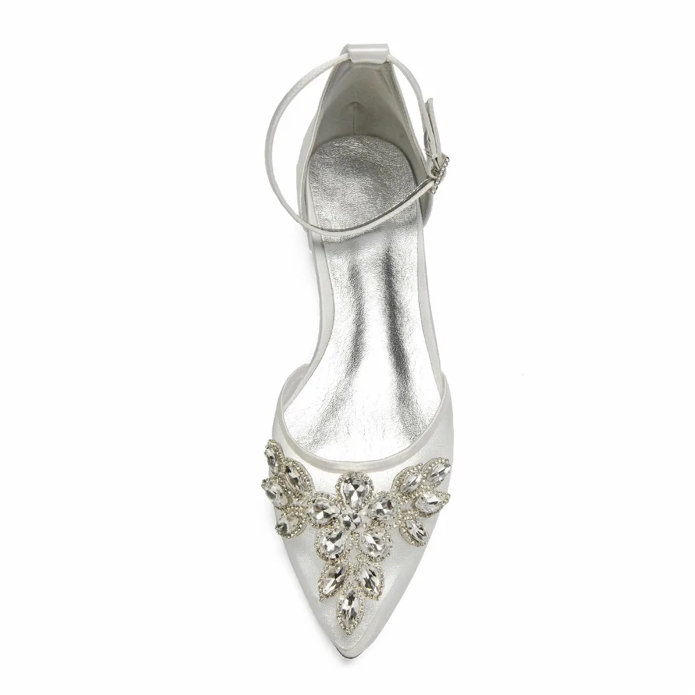 Vestido de Malha Sapatos de Casamento Nupcial com Cristal Elegante Senhora Cetim Plana Apontou Toe Tornozelo Cinta Applique Festa Formatura Mãe Saltos
