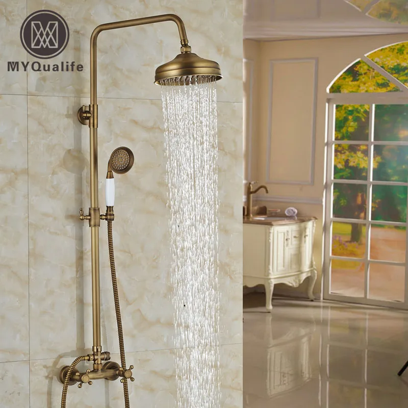 Luxury Adjust Height Shower Set Faucet 8 inch Brass Rain Shower Head