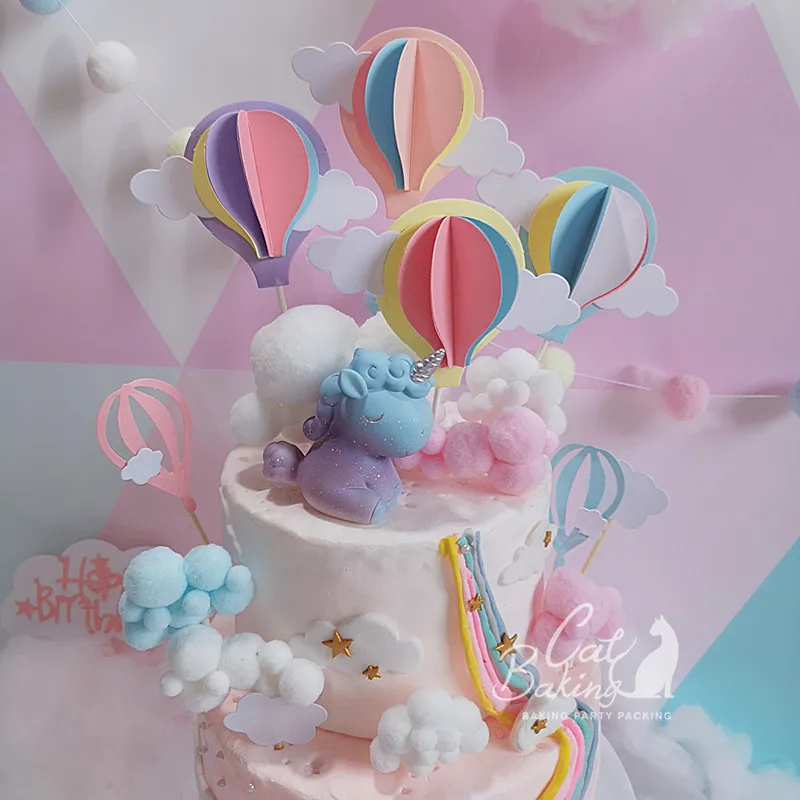 

Pink Blue Purple Three-dimensional Hot Air Balloon Cake Topper for Party Decoration Dessert lovely Gifts
