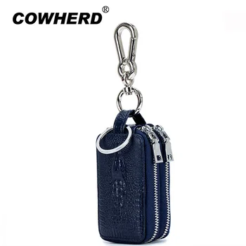 

Car Key Case Bag Cowskin Keys Organizer Fashion Key Holder Housekeeper Genuine Leather Key Wallet Women Men Covers Zipper