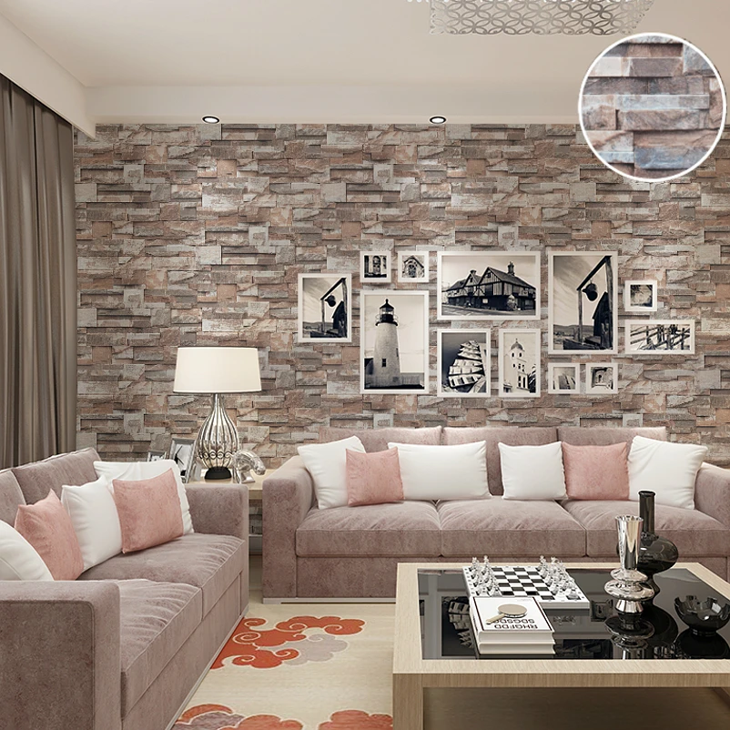 Stone Brick Wallpaper Bedroom Living Room Background Wall Vinyl Kitchen Effect Embossed Brick Stone Wallpaper Vinyl Nature Brown Grey Wall Paper Roll For