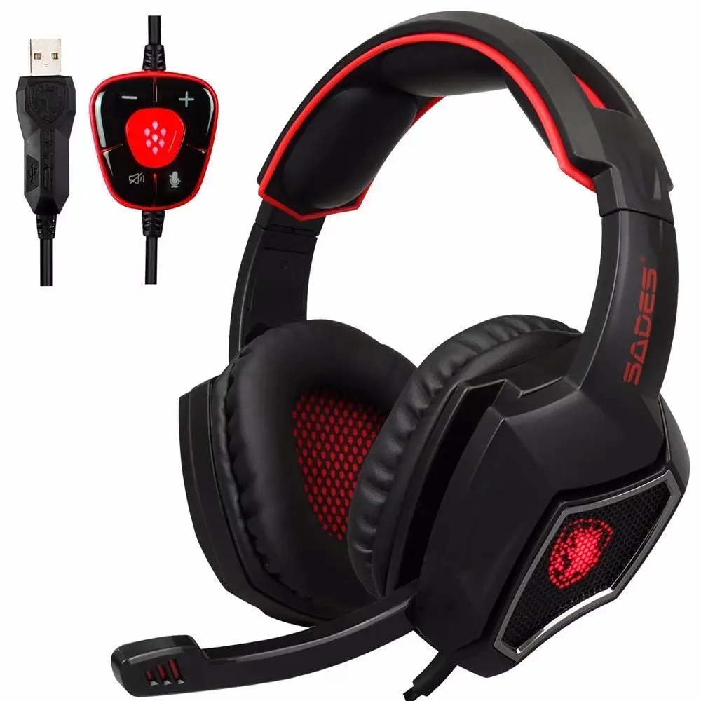 SADES Spirit Wolf Игровые наушники компьютер USB 7 1 объемный звук гарнитура с микрофоном